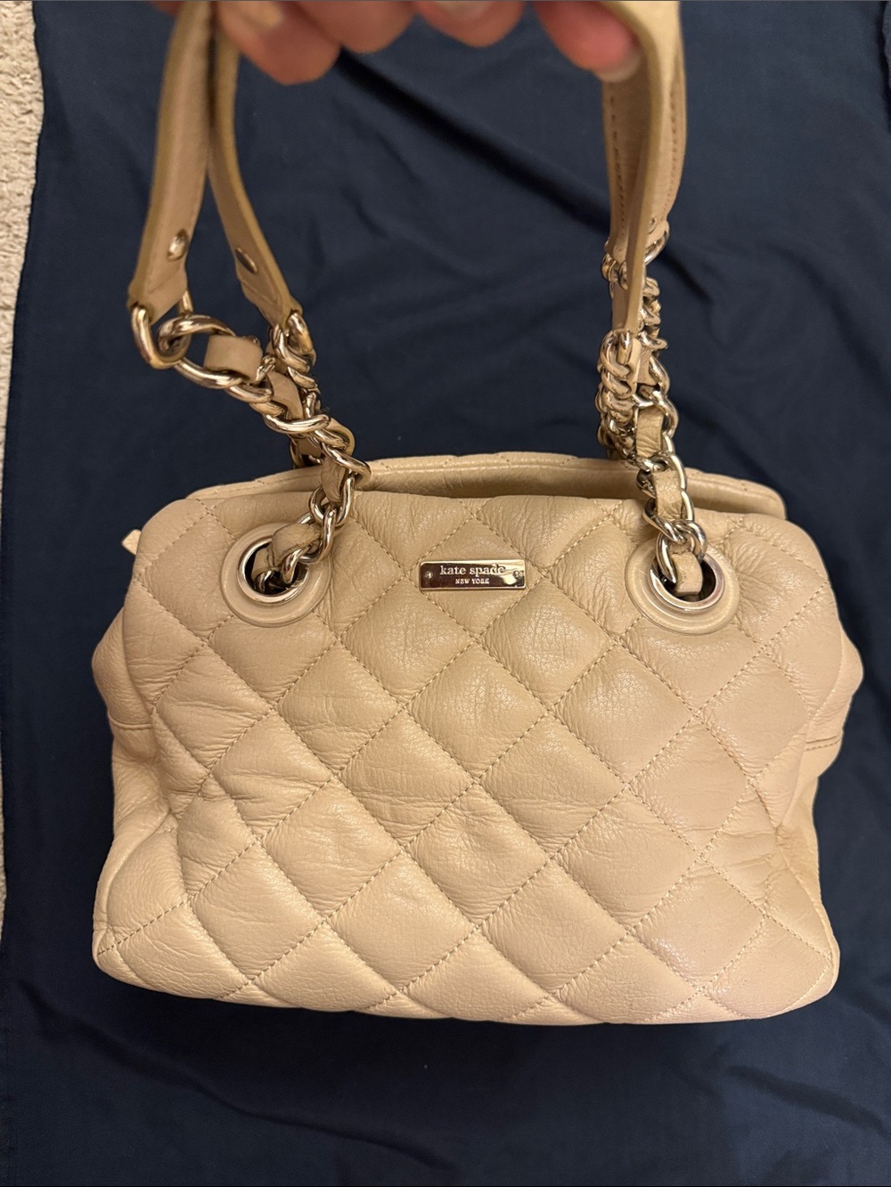 kate spade Cream Quilted Leather Shoulder Bag with Chain Straps